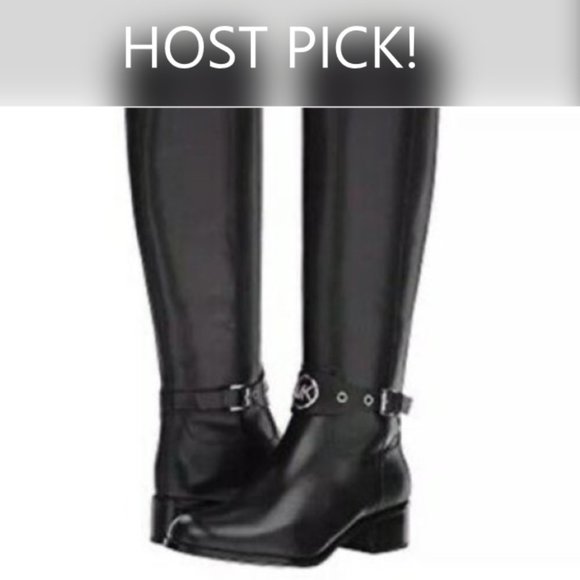 MICHAEL MICHAEL KORS TALL KNEE HIGH LEATHER RIDING BOOT BLACK 7M W BOX PRISTINE!